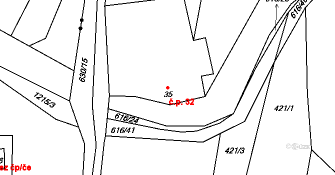 Běleč 32, Těšovice na parcele st. 35 v KÚ Běleč u Těšovic, Katastrální mapa