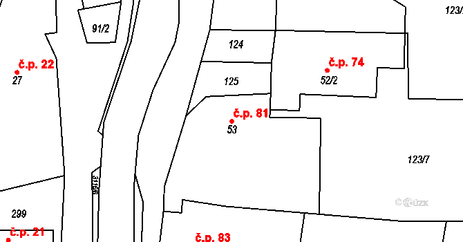Lukavec 81, Fulnek na parcele st. 53 v KÚ Lukavec u Bílovce, Katastrální mapa