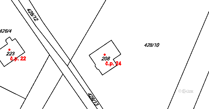 Rabštejn 24, Rabštejnská Lhota na parcele st. 208 v KÚ Smrkový Týnec, Katastrální mapa