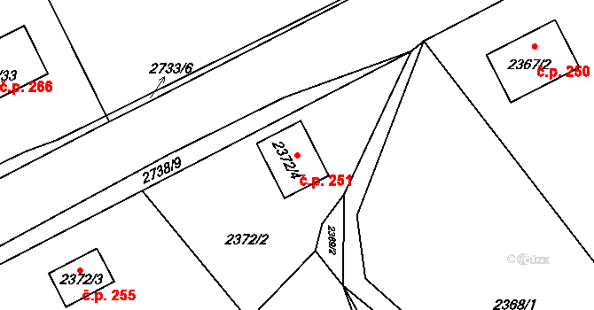 Černovice 251 na parcele st. 2372/4 v KÚ Černovice u Chomutova, Katastrální mapa