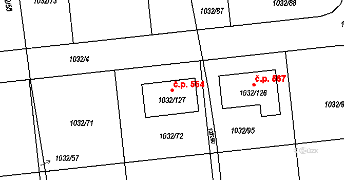 Senec 554, Zruč-Senec na parcele st. 1032/127 v KÚ Senec u Plzně, Katastrální mapa