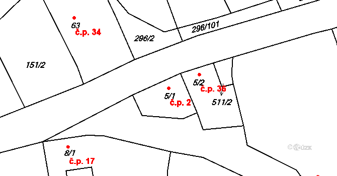 Kloušov 2, Merklín na parcele st. 5/1 v KÚ Kloušov, Katastrální mapa