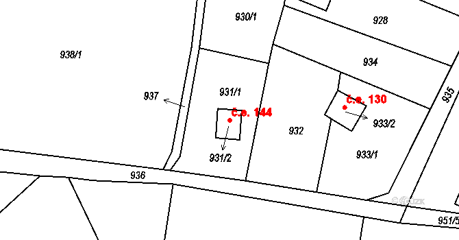 Senec 144, Zruč-Senec na parcele st. 931/2 v KÚ Senec u Plzně, Katastrální mapa