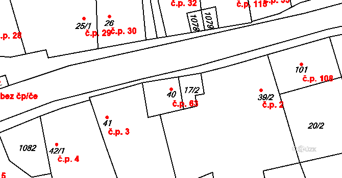 Hřivčice 63, Peruc na parcele st. 40 v KÚ Hřivčice, Katastrální mapa