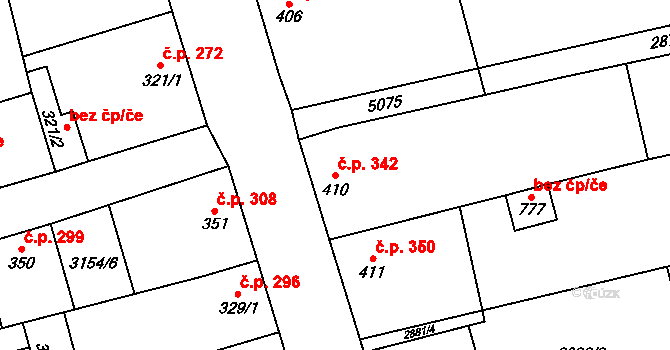 Kryry 342 na parcele st. 410 v KÚ Kryry, Katastrální mapa