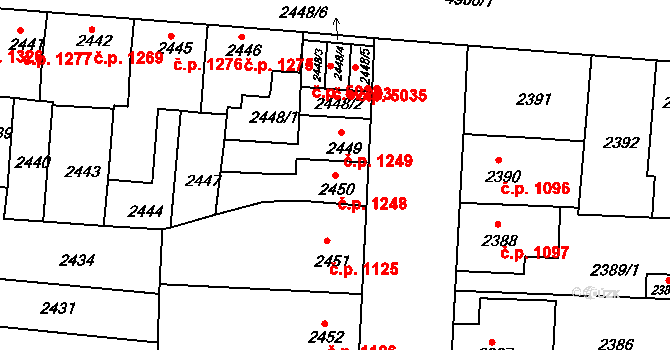 Louny 1248 na parcele st. 2450 v KÚ Louny, Katastrální mapa