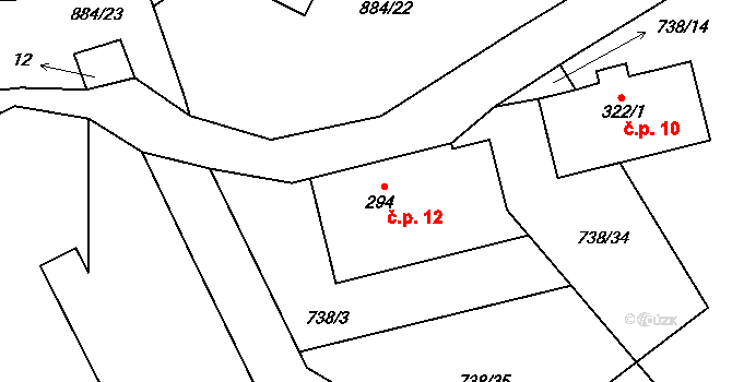 Uhřínov 12, Liberk na parcele st. 294 v KÚ Velký Uhřínov, Katastrální mapa