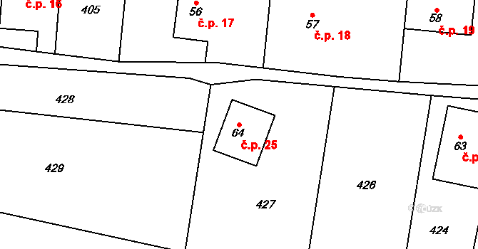 Řečice 25, Zábřezí-Řečice na parcele st. 64 v KÚ Zábřezí, Katastrální mapa