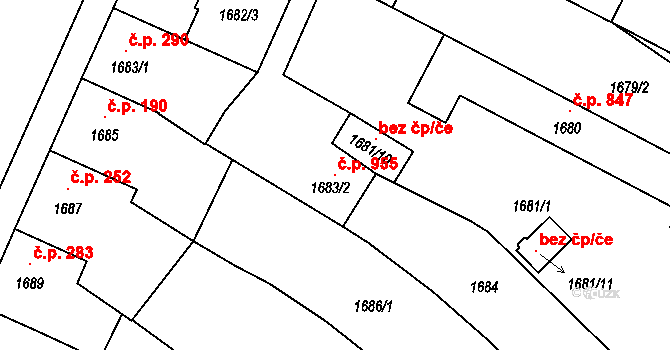 Veselí nad Lužnicí II 955, Veselí nad Lužnicí na parcele st. 1683/2 v KÚ Veselí nad Lužnicí, Katastrální mapa