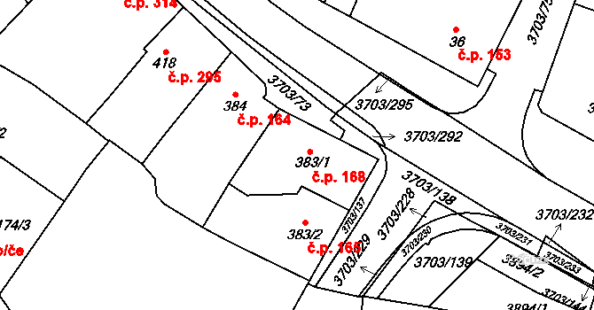 Dobřany 168 na parcele st. 383/1 v KÚ Dobřany, Katastrální mapa