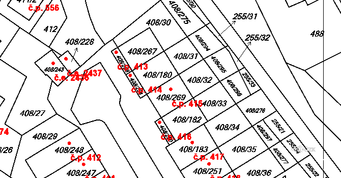 Dobšice 415 na parcele st. 408/269 v KÚ Dobšice u Znojma, Katastrální mapa