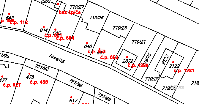 Starý Plzenec 652 na parcele st. 647 v KÚ Starý Plzenec, Katastrální mapa