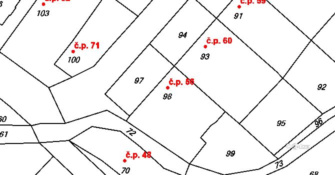 Turovice 56 na parcele st. 98 v KÚ Turovice, Katastrální mapa
