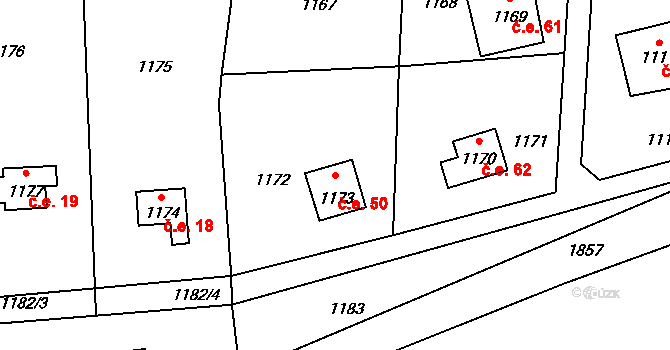 Sázava 50 na parcele st. 1173 v KÚ Sázava, Katastrální mapa