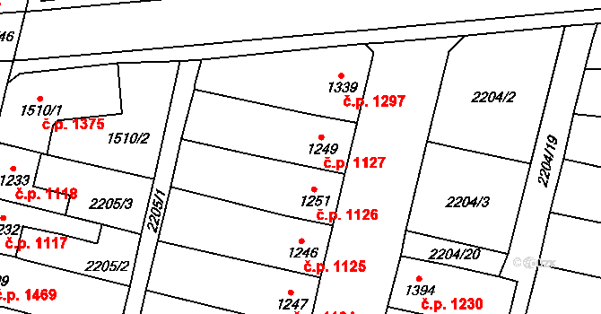 Aš 1127 na parcele st. 1249 v KÚ Aš, Katastrální mapa