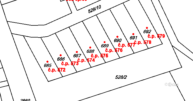 Velký Šenov 575 na parcele st. 688 v KÚ Velký Šenov, Katastrální mapa