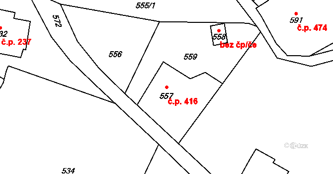 Desná II 416, Desná na parcele st. 557 v KÚ Desná II, Katastrální mapa