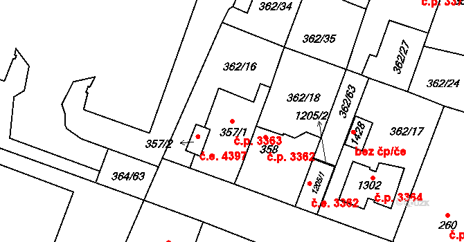 Jihlava 3363 na parcele st. 357/1 v KÚ Bedřichov u Jihlavy, Katastrální mapa
