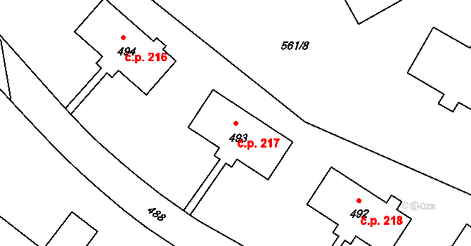 Dolní Líštná 217, Třinec na parcele st. 493 v KÚ Dolní Líštná, Katastrální mapa