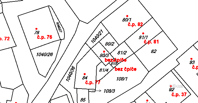 Stárkov 82 na parcele st. 80/1 v KÚ Stárkov, Katastrální mapa