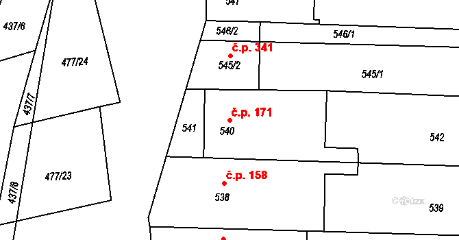 Moutnice 171 na parcele st. 540 v KÚ Moutnice, Katastrální mapa