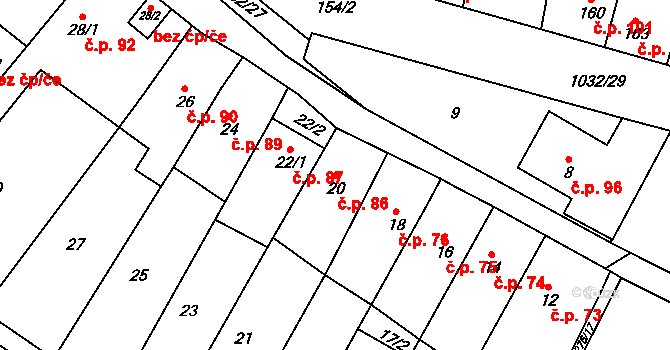 Tetčice 86 na parcele st. 20 v KÚ Tetčice, Katastrální mapa