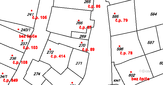 Šardice 89 na parcele st. 270 v KÚ Šardice, Katastrální mapa