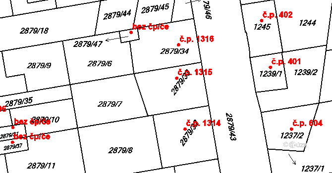 Dubňany 1315 na parcele st. 2879/33 v KÚ Dubňany, Katastrální mapa