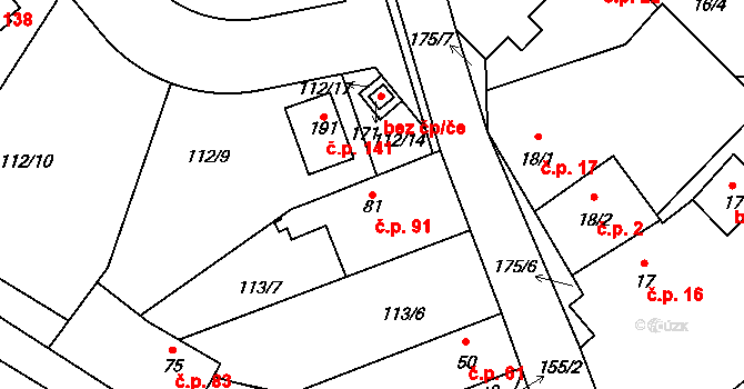 Cerhýnky 91, Cerhenice na parcele st. 81 v KÚ Cerhýnky, Katastrální mapa