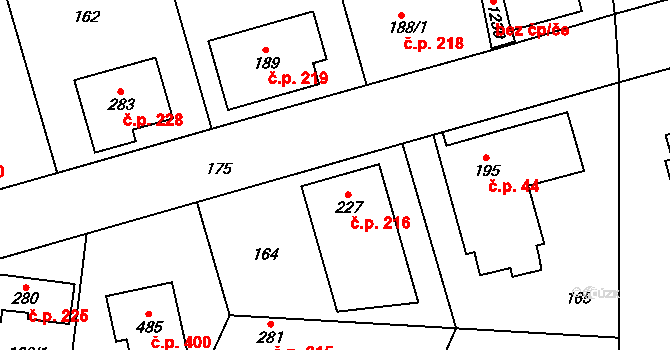 Hovorčovice 216 na parcele st. 227 v KÚ Hovorčovice, Katastrální mapa