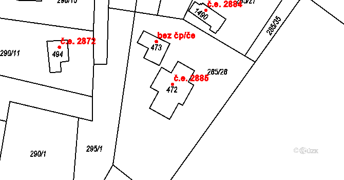 Těptín 2885, Kamenice na parcele st. 472 v KÚ Těptín, Katastrální mapa