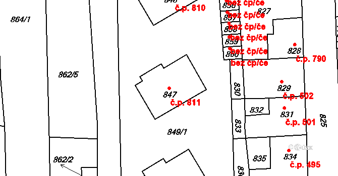 Švermov 811, Kladno na parcele st. 847 v KÚ Motyčín, Katastrální mapa