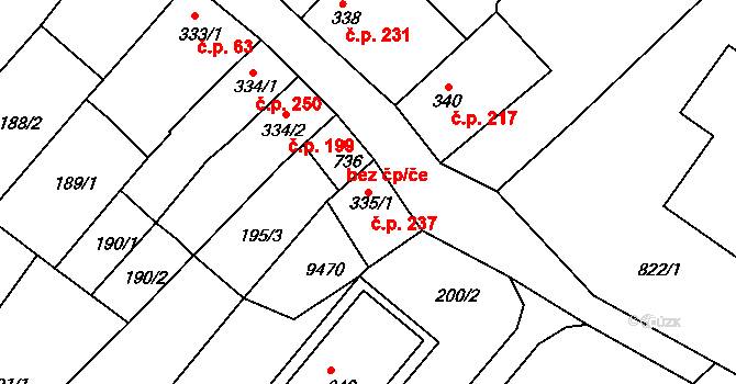 Slavonice 237 na parcele st. 335/1 v KÚ Slavonice, Katastrální mapa
