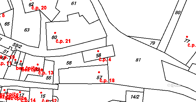Brusná 4, Lomnice na parcele st. 58 v KÚ Brusná, Katastrální mapa