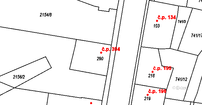 Březová nad Svitavou 394 na parcele st. 290 v KÚ Zářečí nad Svitavou, Katastrální mapa
