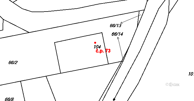 Vrbka 73 na parcele st. 104 v KÚ Vrbka u Sulimova, Katastrální mapa