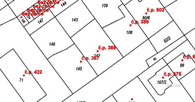 Horka nad Moravou 388 na parcele st. 142 v KÚ Horka nad Moravou, Katastrální mapa