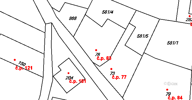 Předonín 83, Bechlín na parcele st. 78 v KÚ Předonín, Katastrální mapa