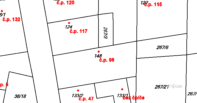 Brníkov 96, Mšené-lázně na parcele st. 148 v KÚ Brníkov, Katastrální mapa