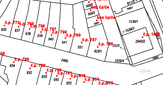 Hořice 787 na parcele st. 831 v KÚ Hořice v Podkrkonoší, Katastrální mapa