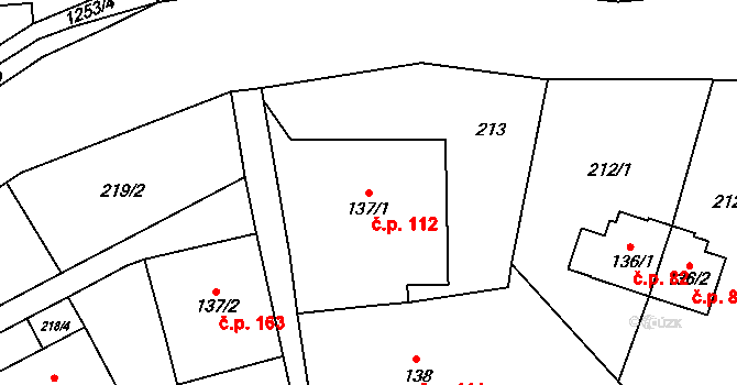 Lichkov 112 na parcele st. 137/1 v KÚ Lichkov, Katastrální mapa