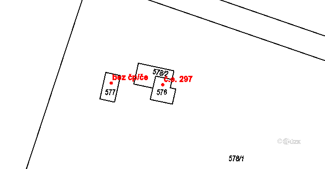 Hradištko 297 na parcele st. 576 v KÚ Hradištko u Sadské, Katastrální mapa