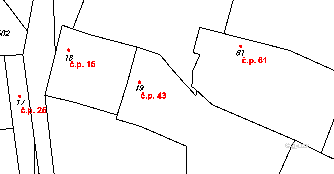 Holušice 43, Sedlice na parcele st. 19 v KÚ Holušice u Mužetic, Katastrální mapa