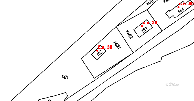 Rašovice 38, Klášterec nad Ohří na parcele st. 162 v KÚ Rašovice u Klášterce nad Ohří, Katastrální mapa