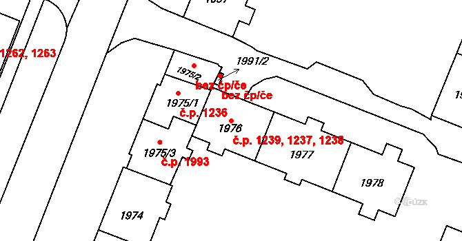 Kadaň 1237,1238,1239 na parcele st. 1976 v KÚ Kadaň, Katastrální mapa