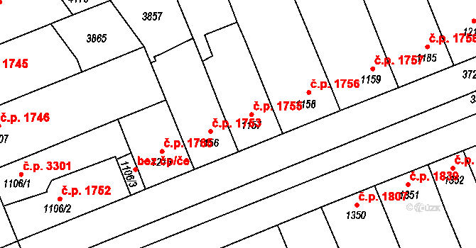Břeclav 1755 na parcele st. 1157 v KÚ Břeclav, Katastrální mapa