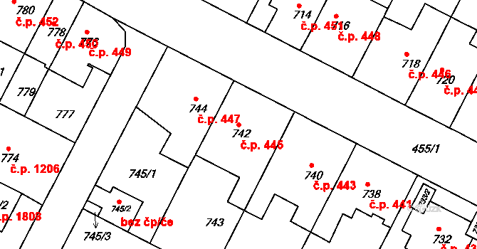 Černá Pole 445, Brno na parcele st. 742 v KÚ Černá Pole, Katastrální mapa