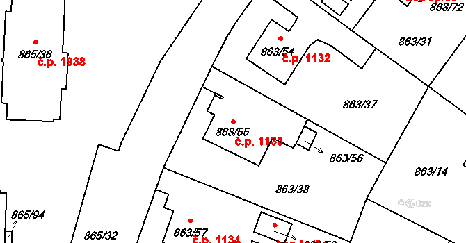 Pelhřimov 1133 na parcele st. 863/55 v KÚ Pelhřimov, Katastrální mapa