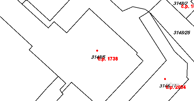Pelhřimov 1738 na parcele st. 3148/5 v KÚ Pelhřimov, Katastrální mapa