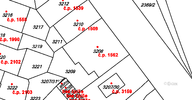 Teplice 1562 na parcele st. 3208 v KÚ Teplice, Katastrální mapa